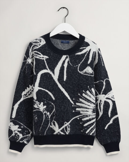Flower intarsia crewneck sweater