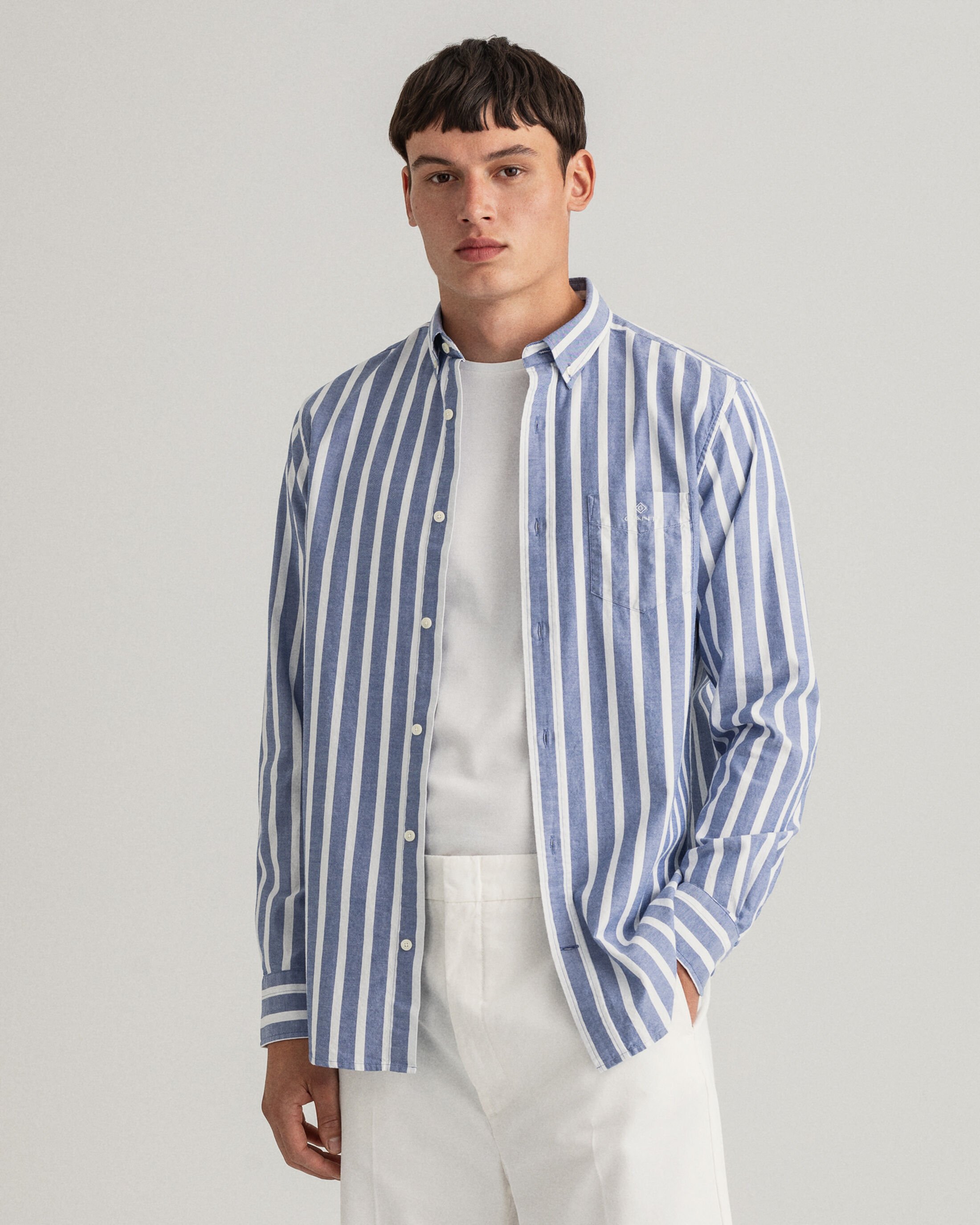  Regular fit pastelfarvet Oxford-skjorte med striber 
